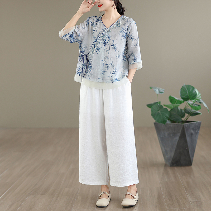 Elegant Cotton Linen Embroider - Linen Pant Wide 评论和价格