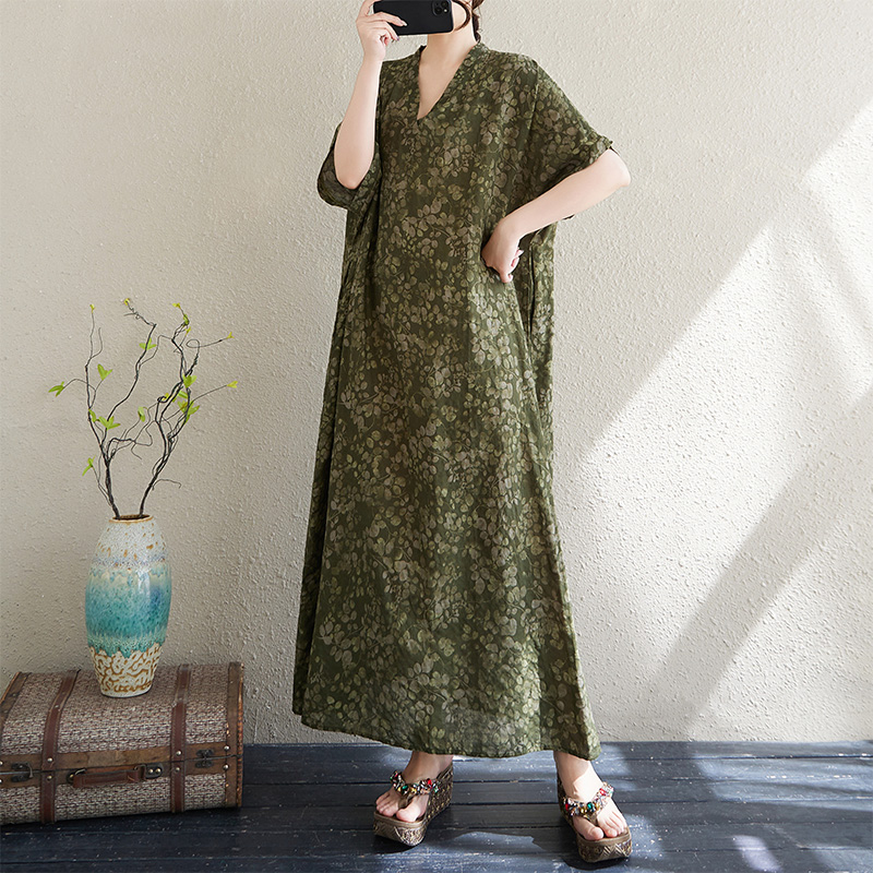 Summer V-Neck Loose Cotton Lin - Linen Dress Wrap 评论和价格
