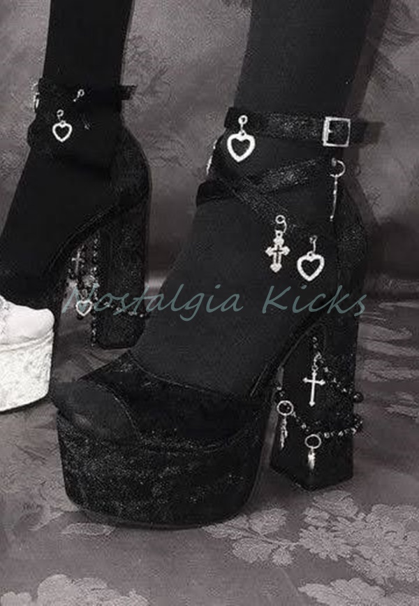 Gothic Black Velvet Platform H - Sandal Strappy Heeled 评论和价格
