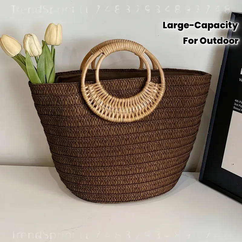 Women Summer Woven Paper Tote  - Tote Bag Beach 评论和价格