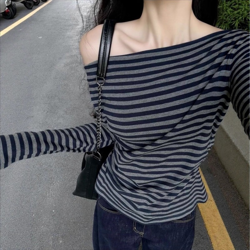 Women Vintage Striped Off Shou - Blouse Off Shoulder 评论和价格