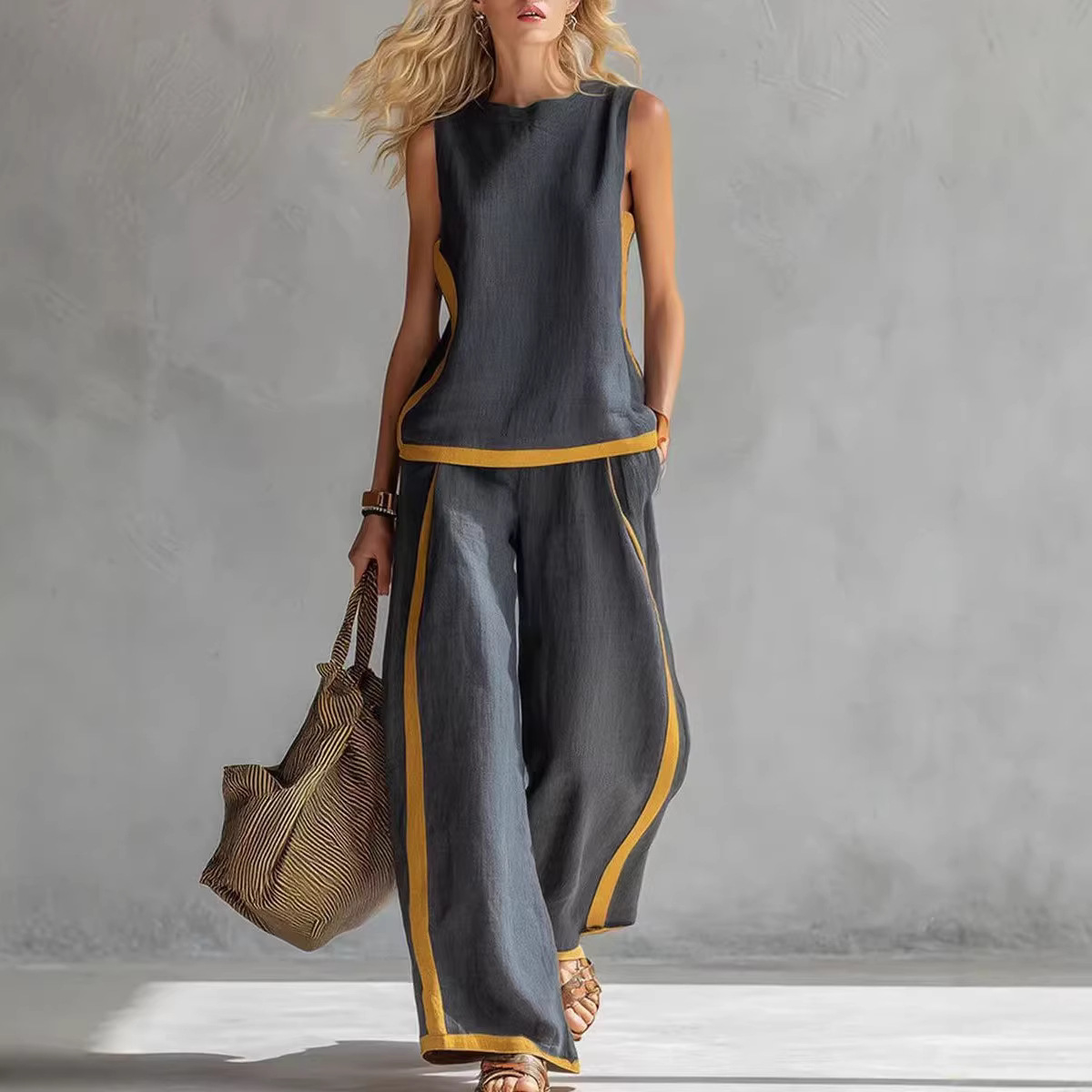 Women Linen 2 Piece Sets Color - Linen Pant Wide 评论和价格