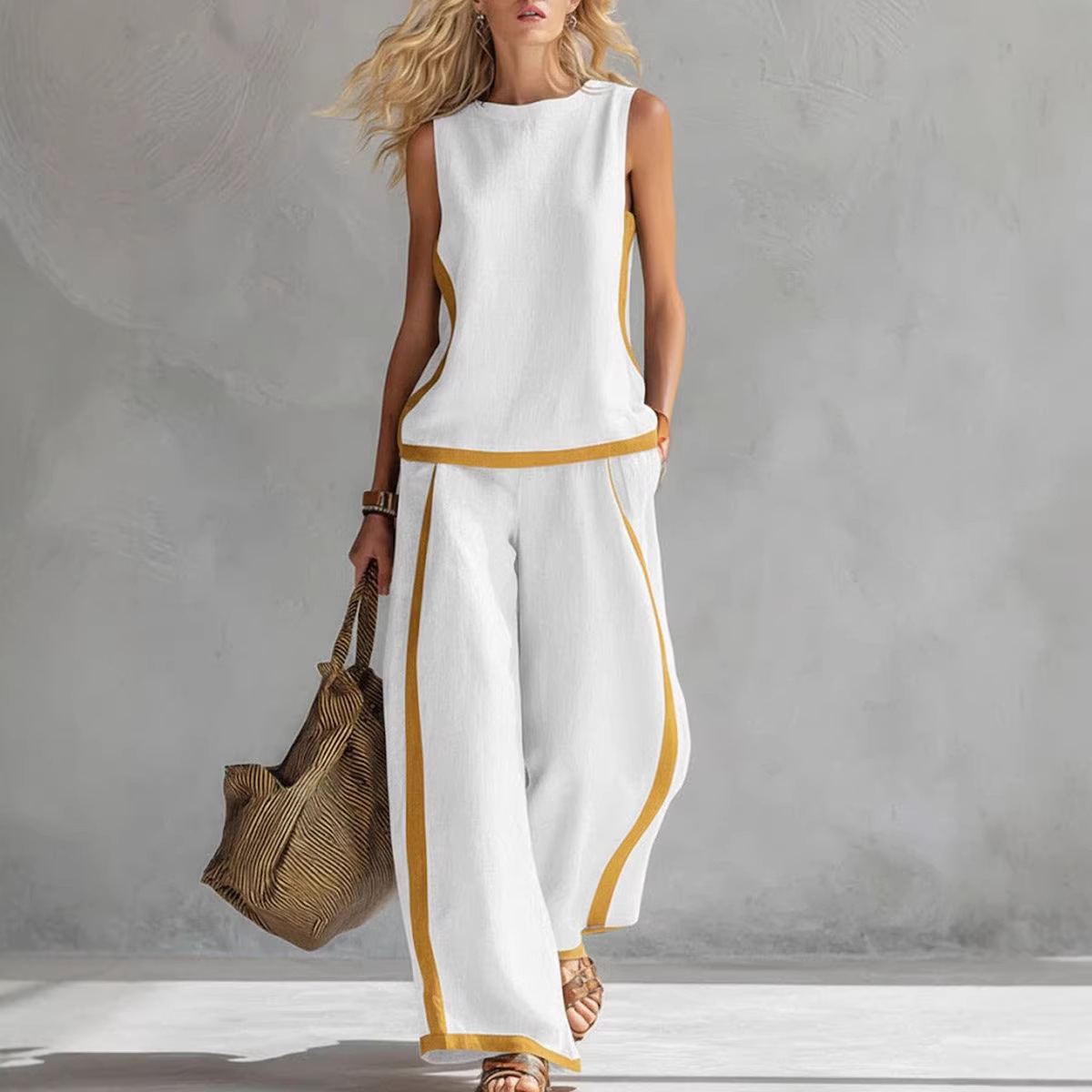 Women Linen 2 Piece Sets Color - Linen Pant Wide 评论和价格