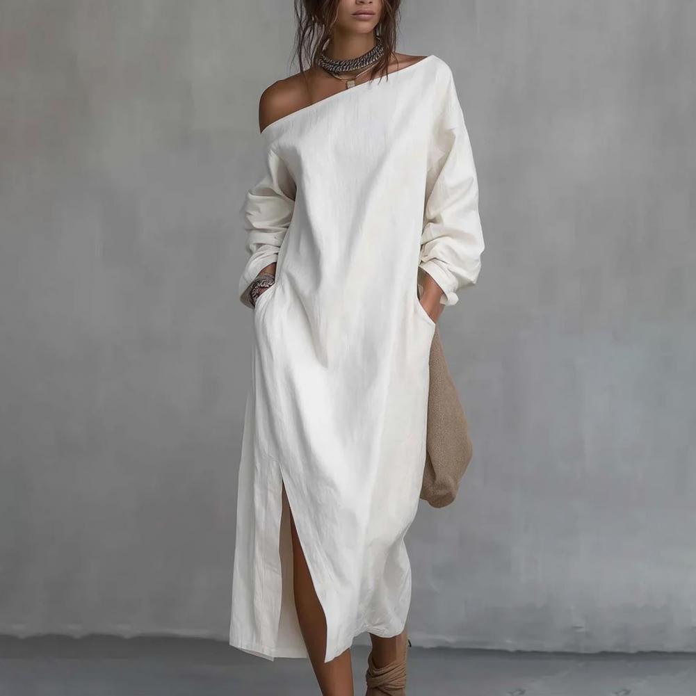 Women's One Shoulder Long Slee - Linen Dress Wrap 评论和价格