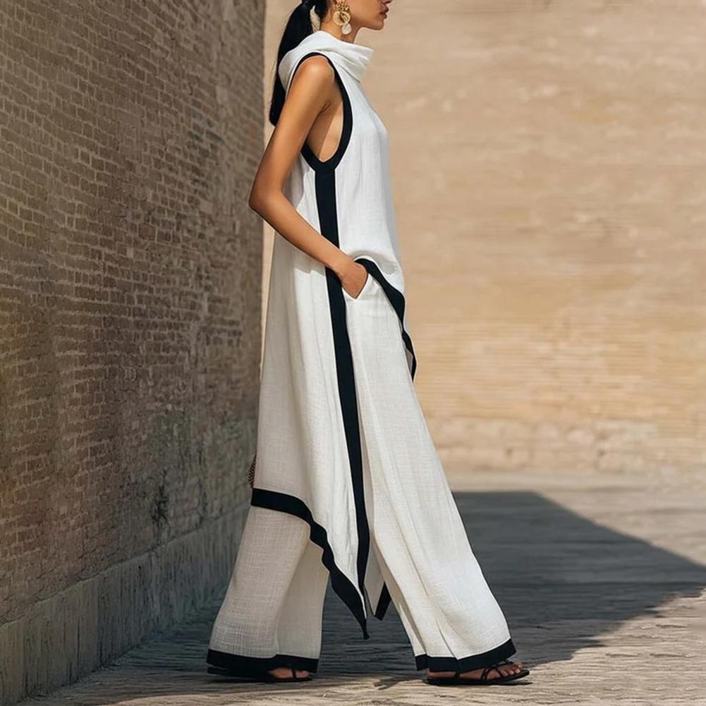 Women Color Block Cotton Linen - Linen Pant Wide 评论和价格