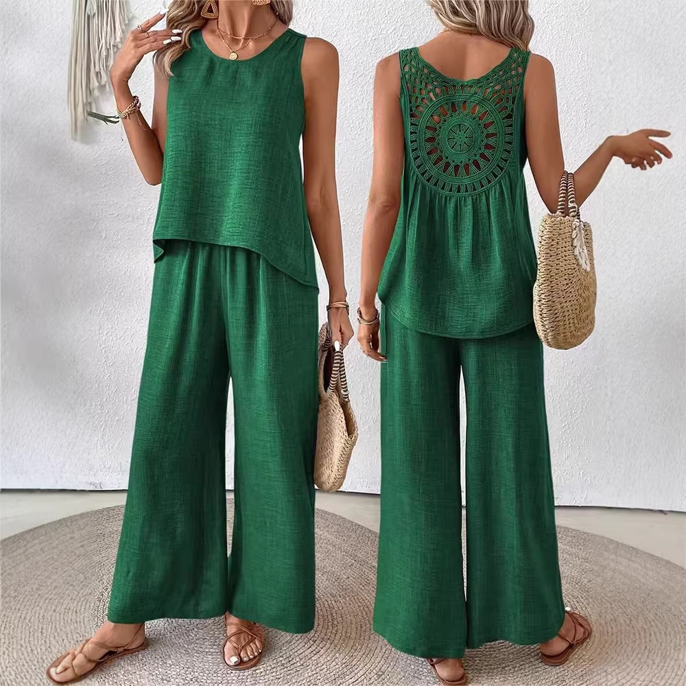 Two Pieces Women Solid Pant Se - Linen Pant Wide 评论和价格