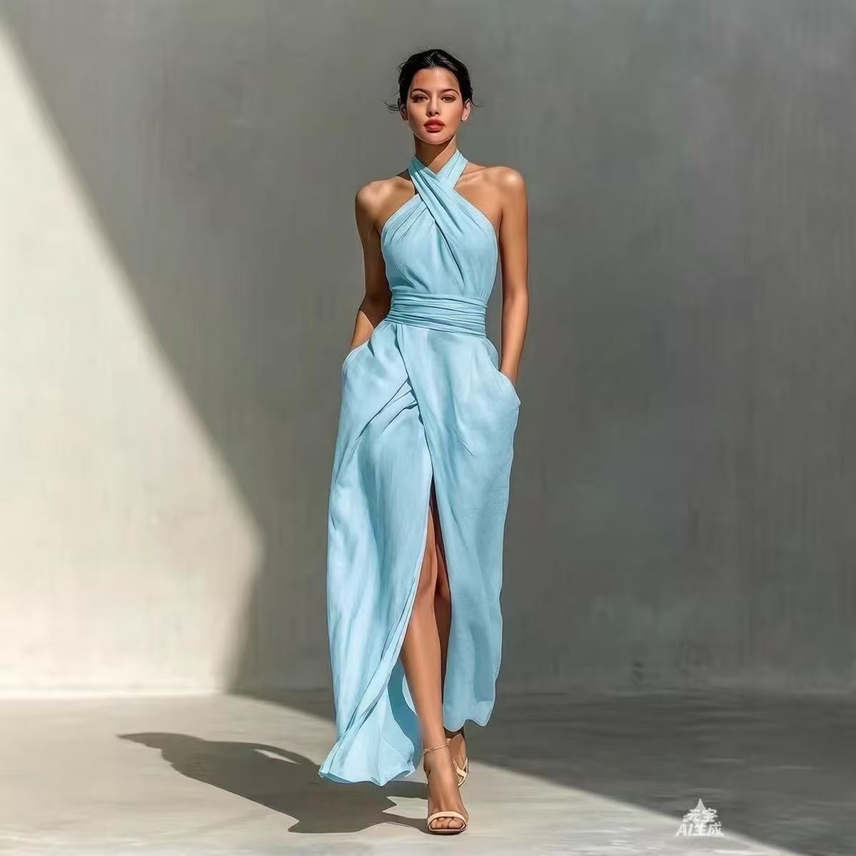 Chic Solid Front Split Boho Lo - Maxi Dress Halter 评论和价格