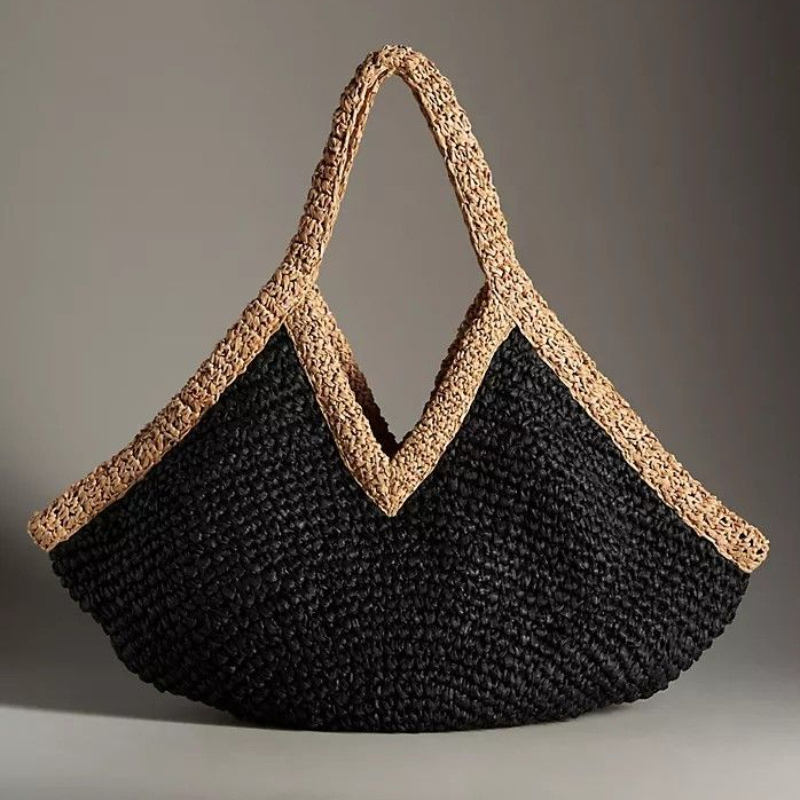 Colorblock Straw Woven Tote Ba - Crochet Bag Raffia 评论和价格